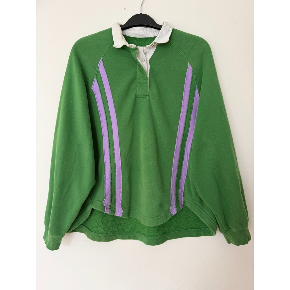 BDG Urban Outfitters Rugby Sweatshirt Green Purple Stripe Pullover Size M